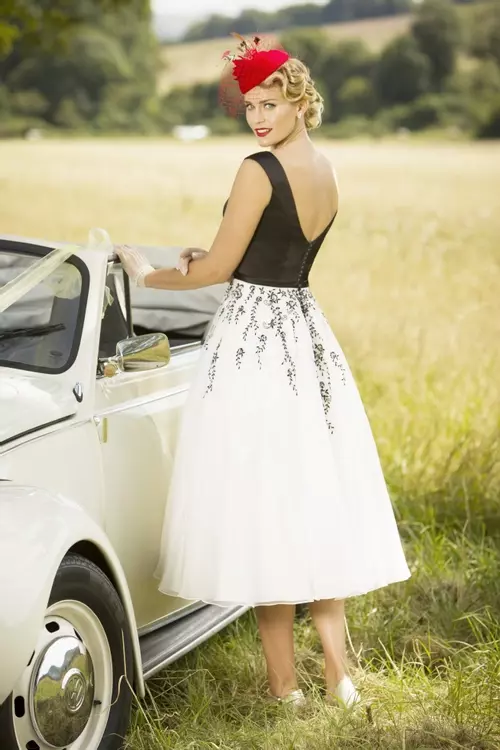 Bea 50s style embroidered tea length wedding dress Brighton Belle